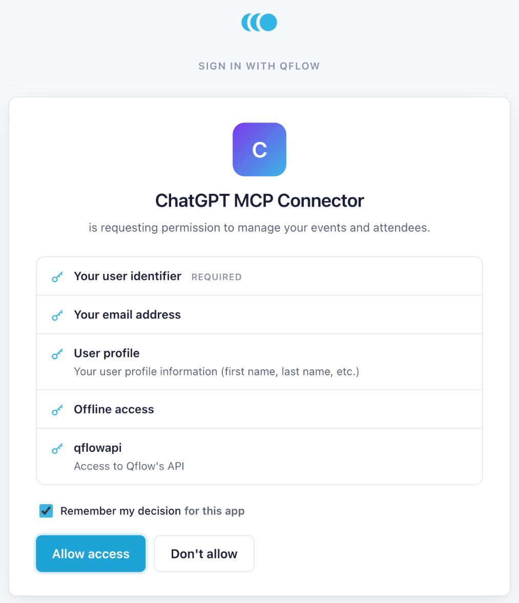The Qflow consent page listing the permissions ChatGPT is requesting
