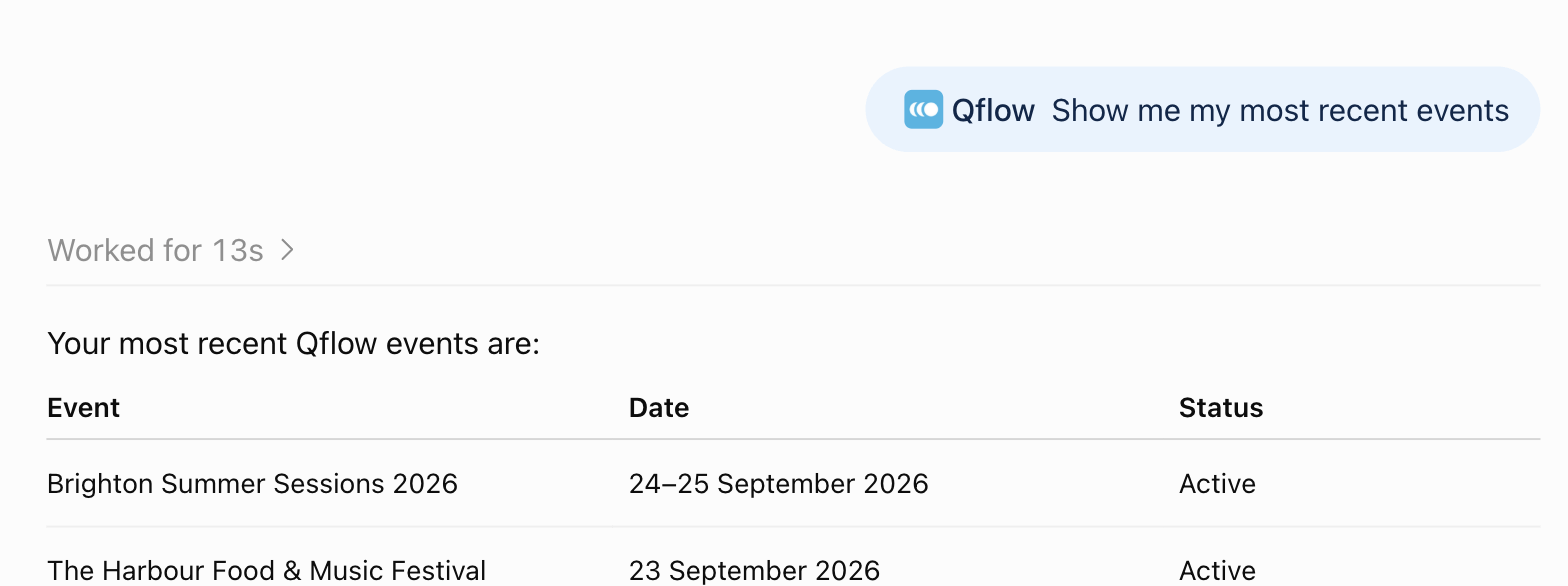 ChatGPT listing the account's two most recent events