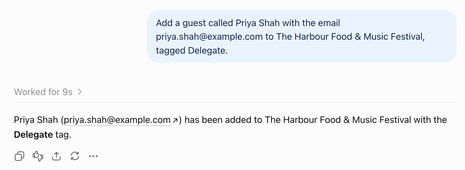 ChatGPT confirming a guest has been added with the Delegate tag